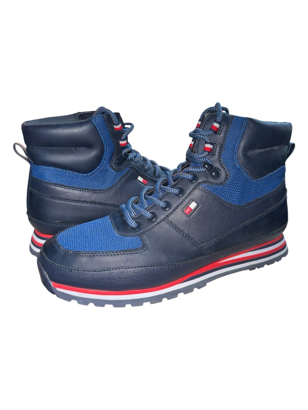 Men’s Tommy Hilfiger “Morien” Navy Blue High-Top Red/White Trim Hiker Boots - 10